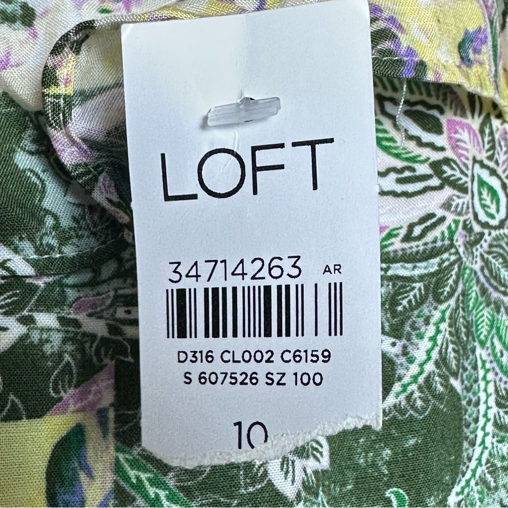 LOFT Patchwork Midi Dress Floral Sleeveless with Ruffle Detail sleeveless SZ 10 - Picture 8 of 10